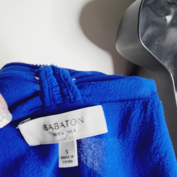 Babaton Deep V Ruffled Neck Sheer Silk Top - Picture 7 of 7